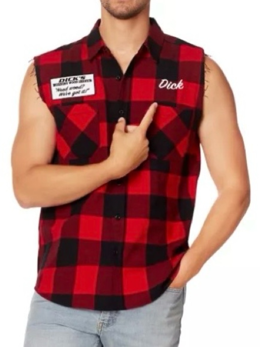 Spirit Plaid Sleeveless Button-Down Shirt Dick's Morning Wood Service S